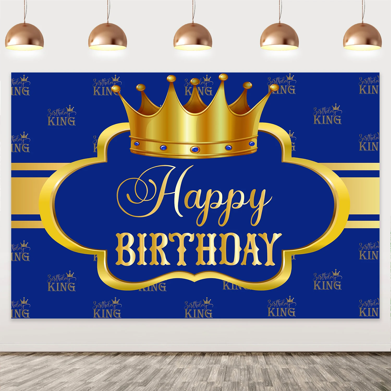 

King Theme Happy Birthday Backdrop for Boy Prince King Crown Photography Background Party Supplies Cake Table Banner