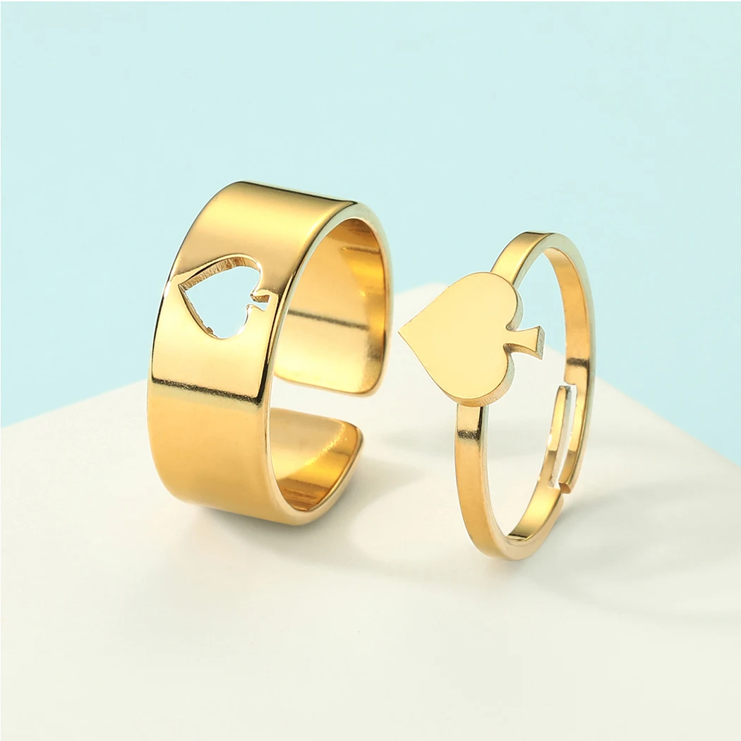 Kinitial Stainless Steel Spade Matching Promise Ring Craft Your Most Treasured Moment Into a Couple Ring Can Adjustable Ring