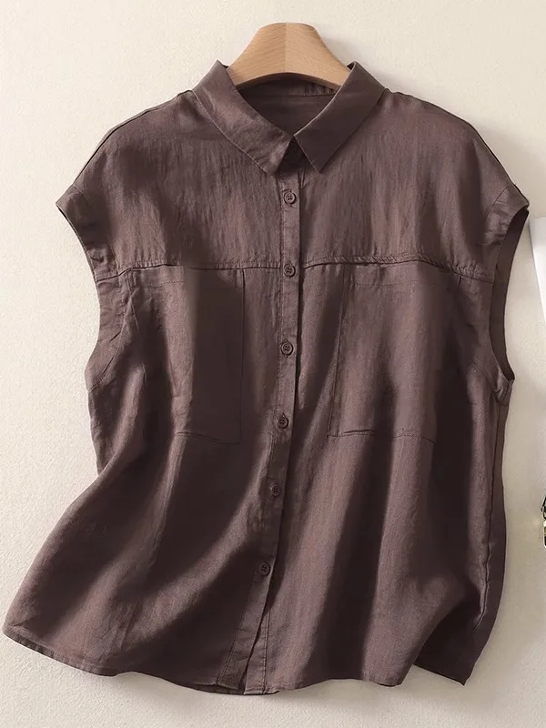 

Льняной Svel irt в стиле ретро, женский летний простой свободный повседневный льняной топ с отложным воротником, маленький льняной топ Fly Sve