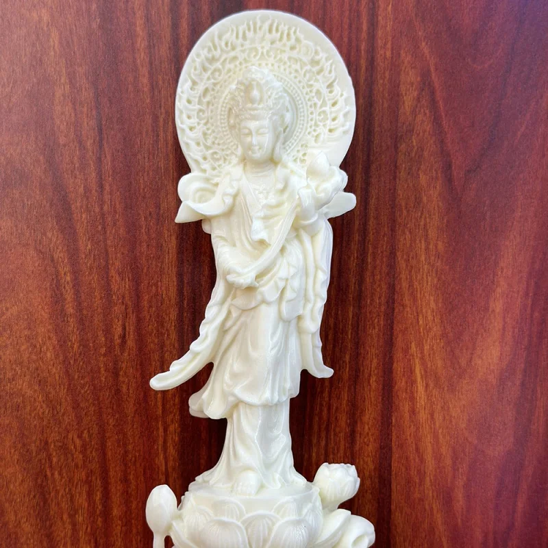 Ivory Nut Carved Gold-Plated Lotus Buddha Light Western Trinity20*7.8*5cmHome Living Room Crafts Ornaments