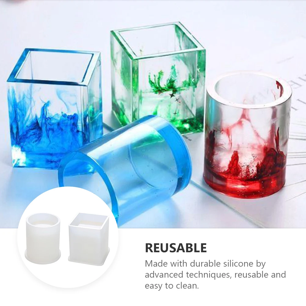 

2pcs Silicone Pencil Holder Molds Diy Resin Craft Pen Organizer Storage Box Durable Reusable Easy Clean Creative Desktop