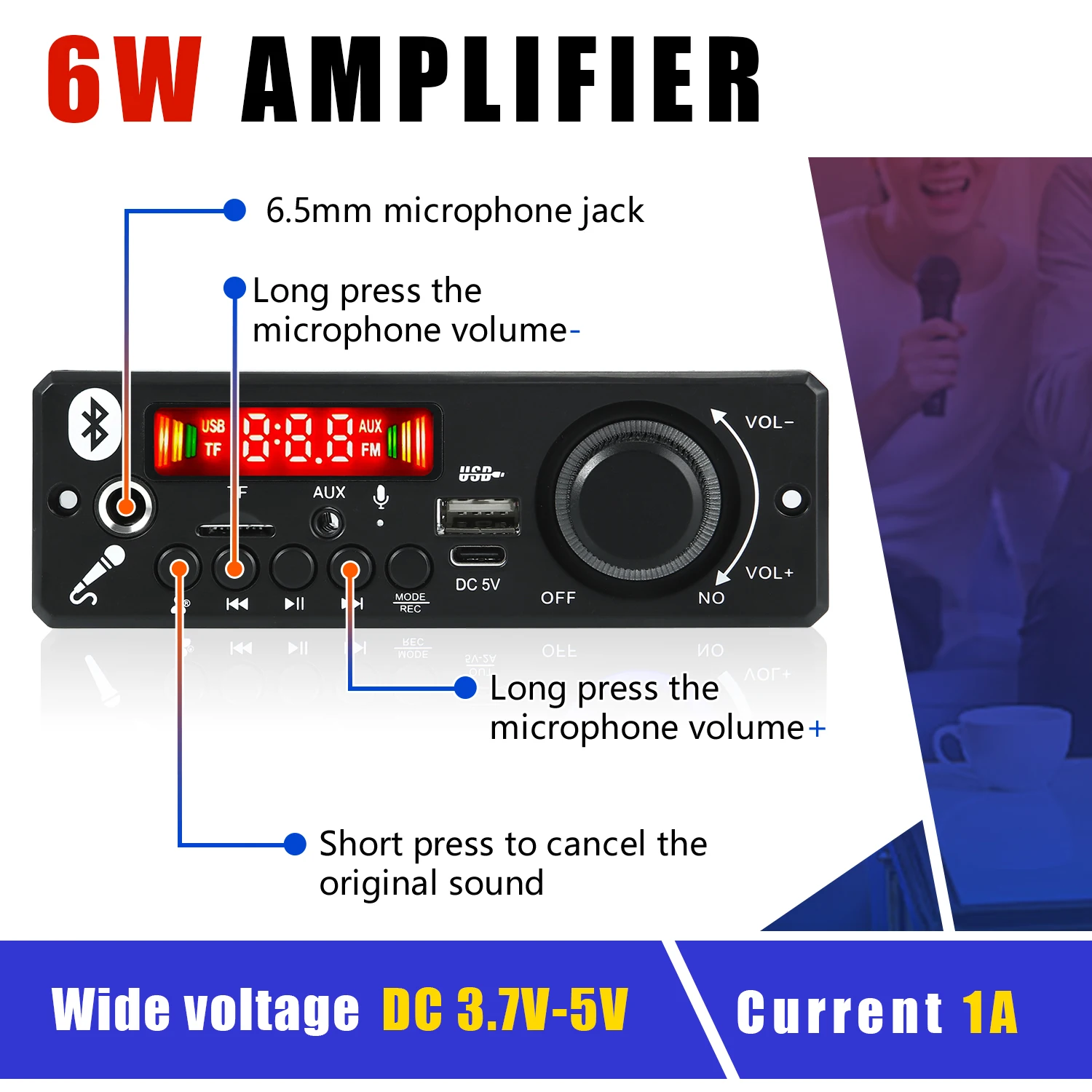 2*3W 6W wzmacniacz 5V płyta dekodera MP3 Bluetooth 5.0 Stereo samochód DIY Audio MP3 odtwarzacz FM Radio TF USB 6.5mm Mic jack rekord rozmowy