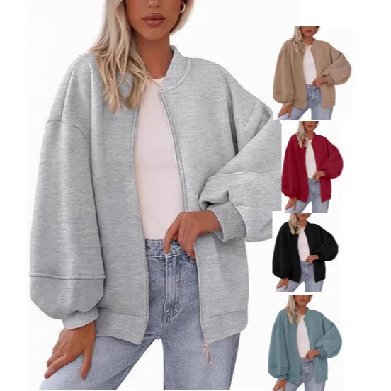 

2025 autumn and winter women's casual thermal jacket baseball collar long sleeve solid color zipper