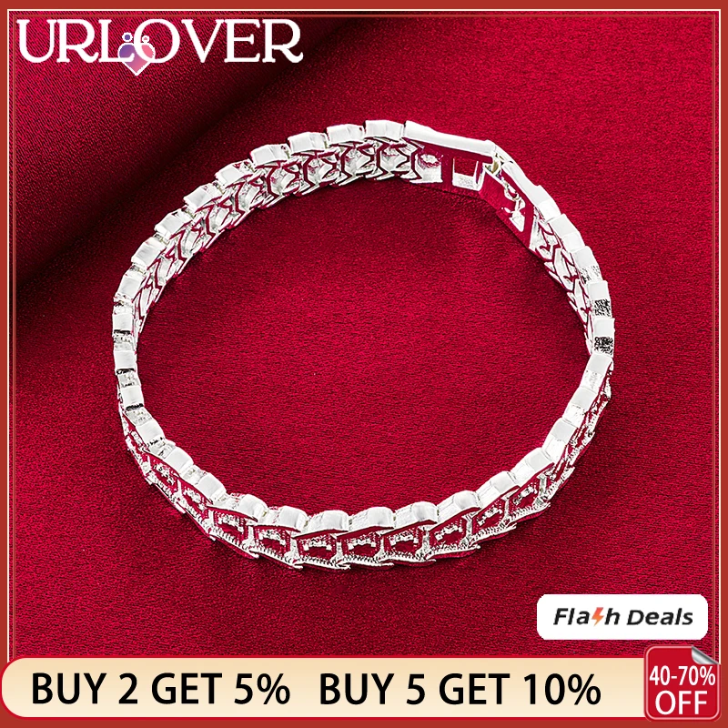 

URLOVER 925 Sterling Silver 24K Gold Bracelet For Woman Watch Strap Chain Bracelets Lady Party Birthday Wedding Fashion Jewelry