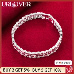 URLOVER 925 Sterling Silver 24K Gold Bracelet For Woman Watch Strap Chain Bracelets Lady Party Birthday Wedding Fashion Jewelry