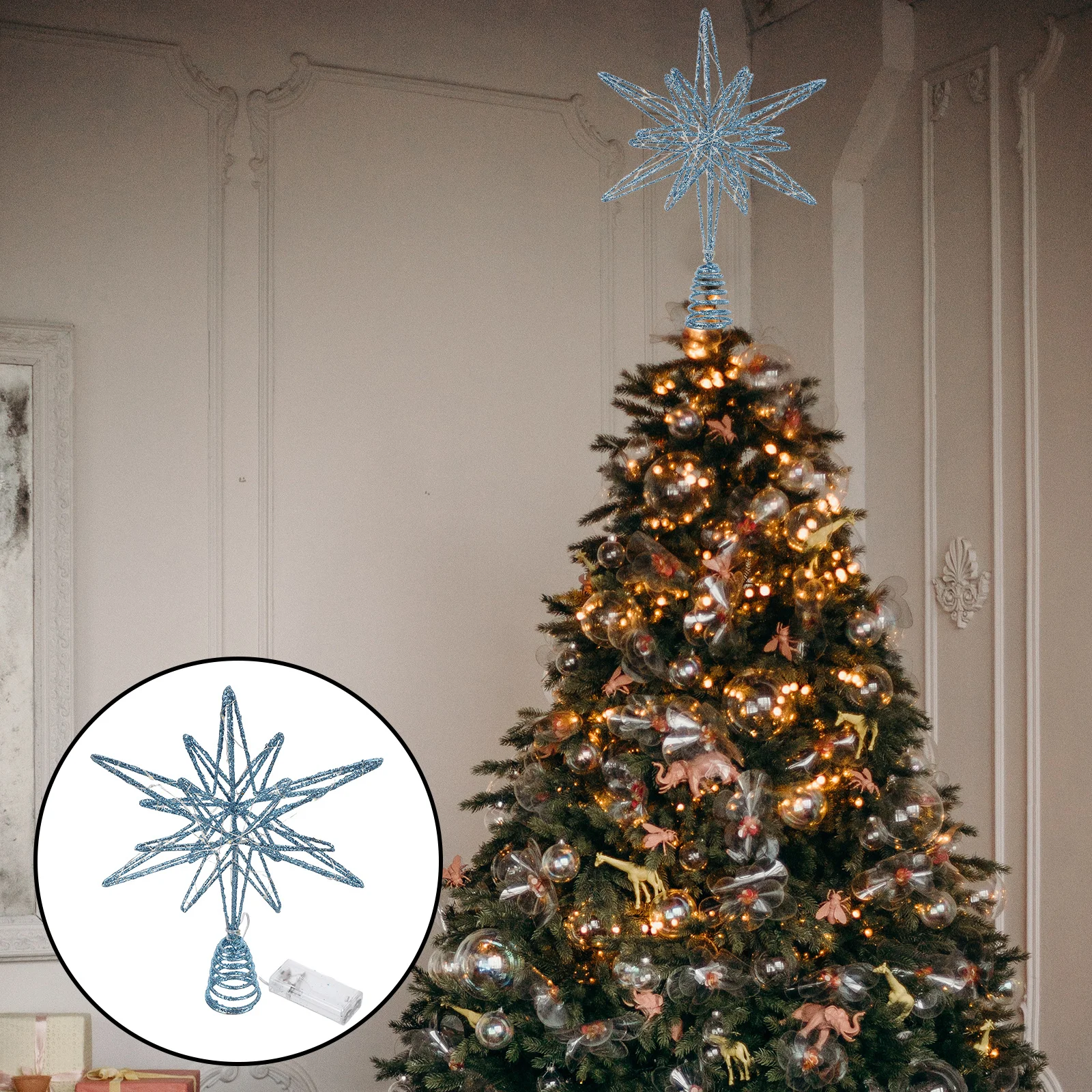 

30 LED Christmas Star Tree Topper - Shiny Iron Lighted Treetop Ornament for Holiday Home Party Garden Decoration - Farmhouse