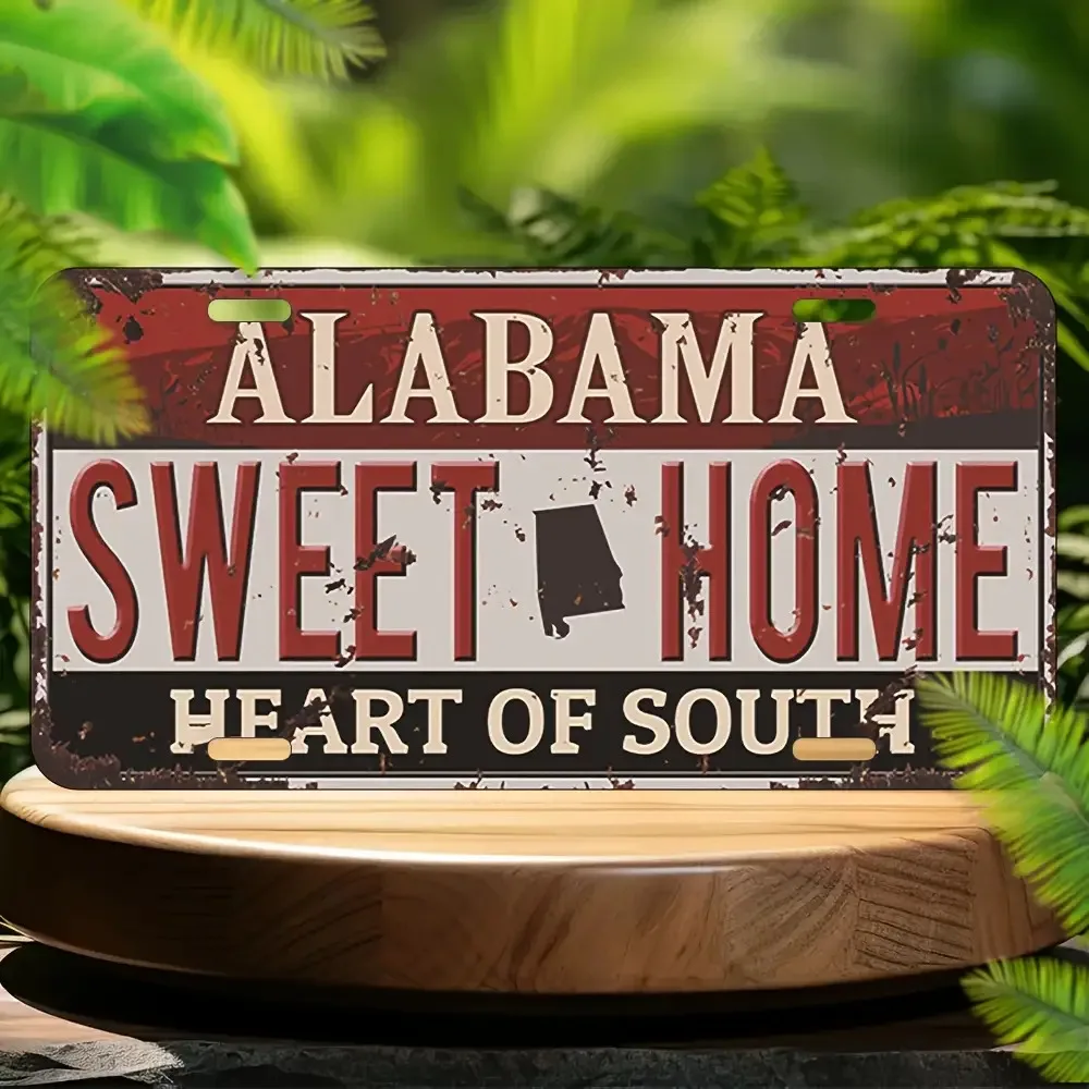 2D Flat - Vintage Metal Wall Sign with a License Plate Design,Single Piece,for home Southern Country Style,Waterproof for Indoor