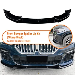 For BMW X6 G06 M Sport 2019-2023 Front Bumper Spoiler Lip Carbon Fiber Look/Gloss Black Lower Body Splitter Protector Kit Blade
