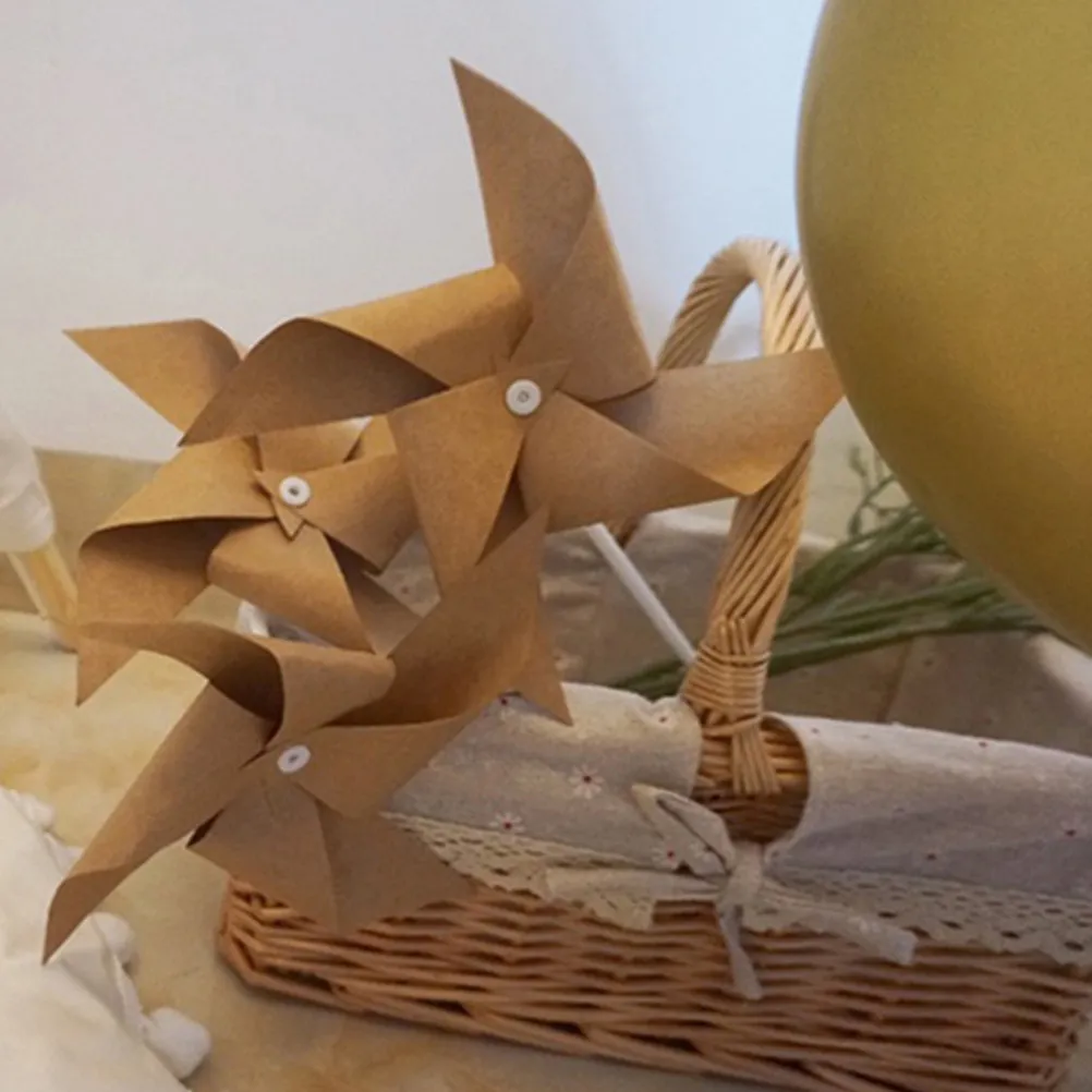 

Набор из 3 бумажных ветряков в ретро-стиле из крафт-бумаги для украшения дня рождения, сада, декоративный реквизит, игрушка-вертушка