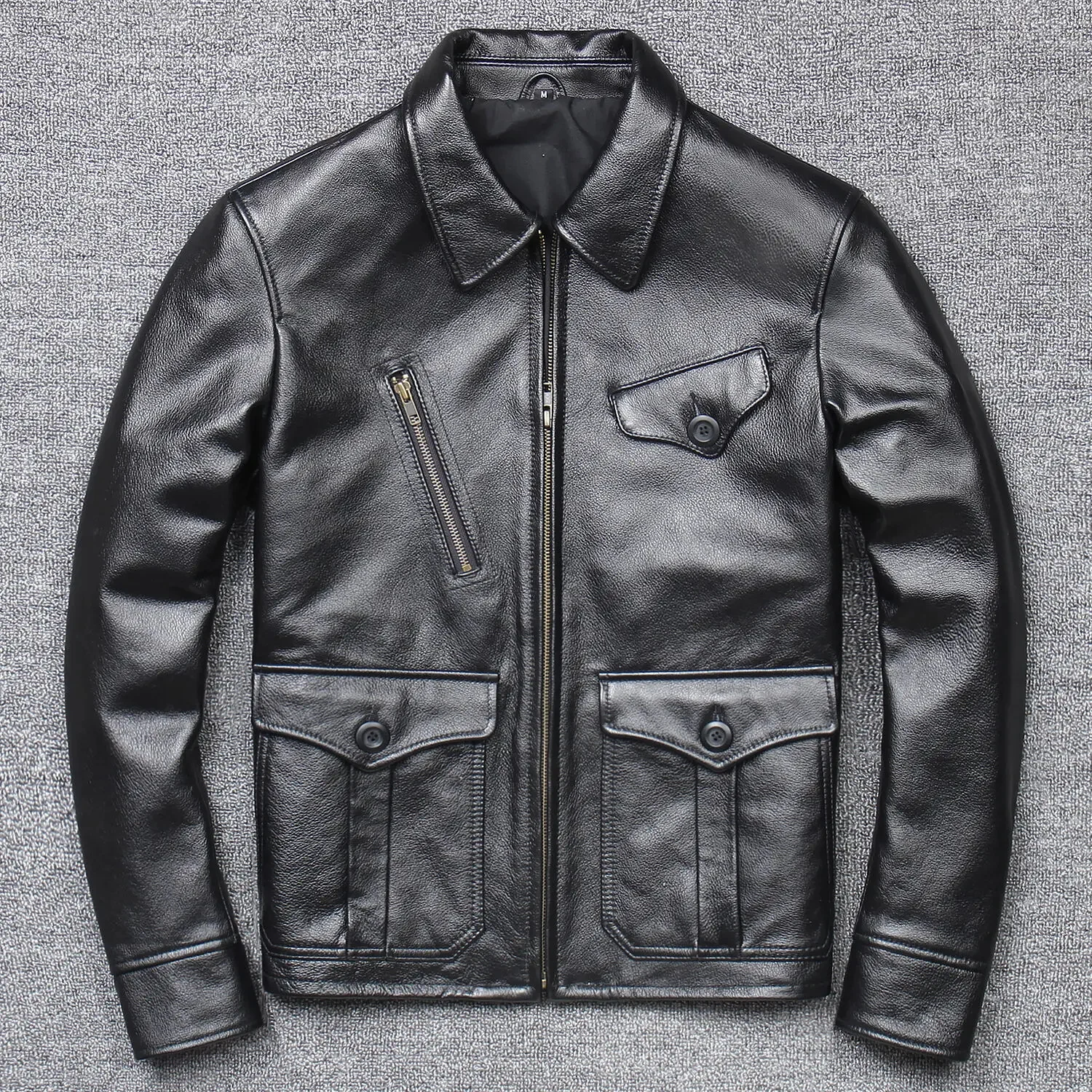 Men's USA Business Genuine Leather Jacket Top Quality Brand Vintage Motorcycle Biker Designer Classic Zipper Black Coat