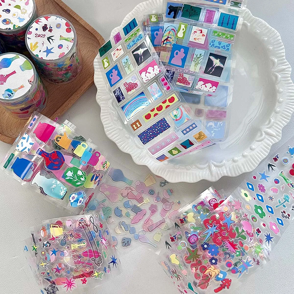 Minimalist Salt Style Sticker Tapes Spring Abstract Doodles Scrapbooking Stickers Journal Manga Collage Decor Supplies