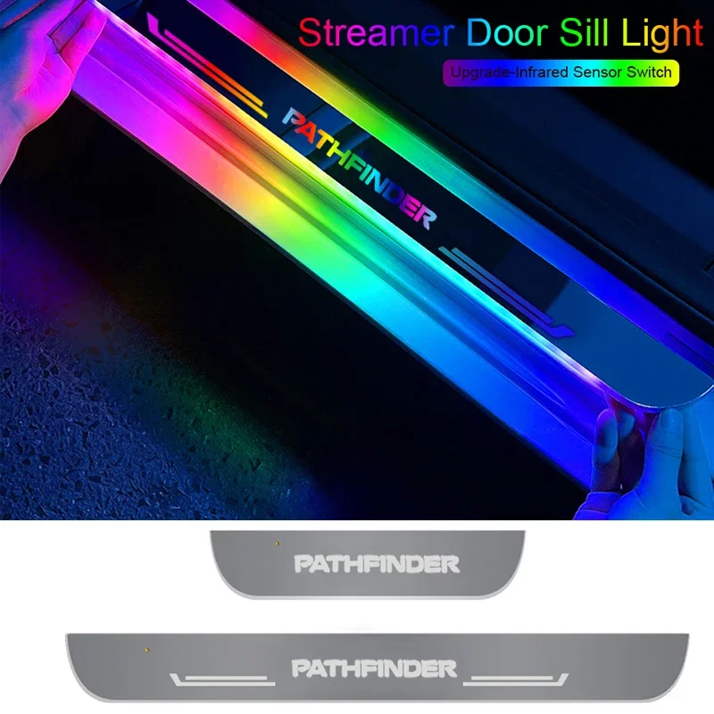 

USB Power LED Auto Welcome Pedal Streamer Lamp For Nissan Pathfinder Wireless Car Front Rear Threshold Plate Light Decoration