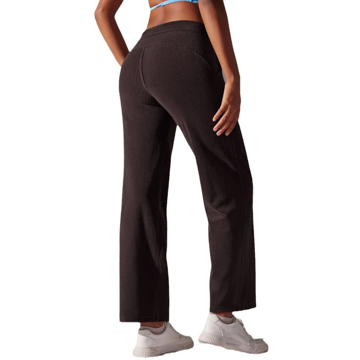

Loose Leisure Corduroy Sports Pants Side Pocket Fashion Striped Drape Breathable Running Fitness Pants Women