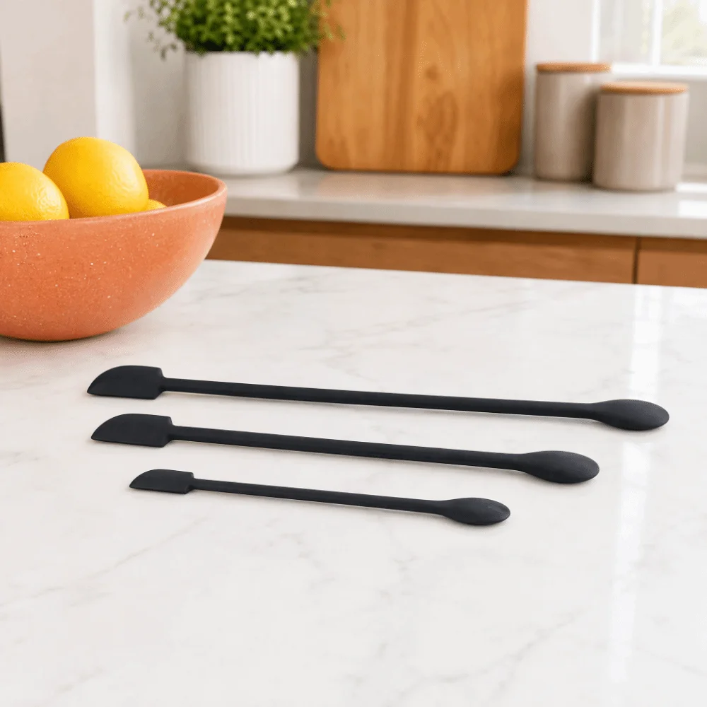 3pcs Food Grade Silicone Silicone Spatula Set Three Sizes Long Handle Mini Jar Scraper Soft Lightweight Multi-Size Spatulas