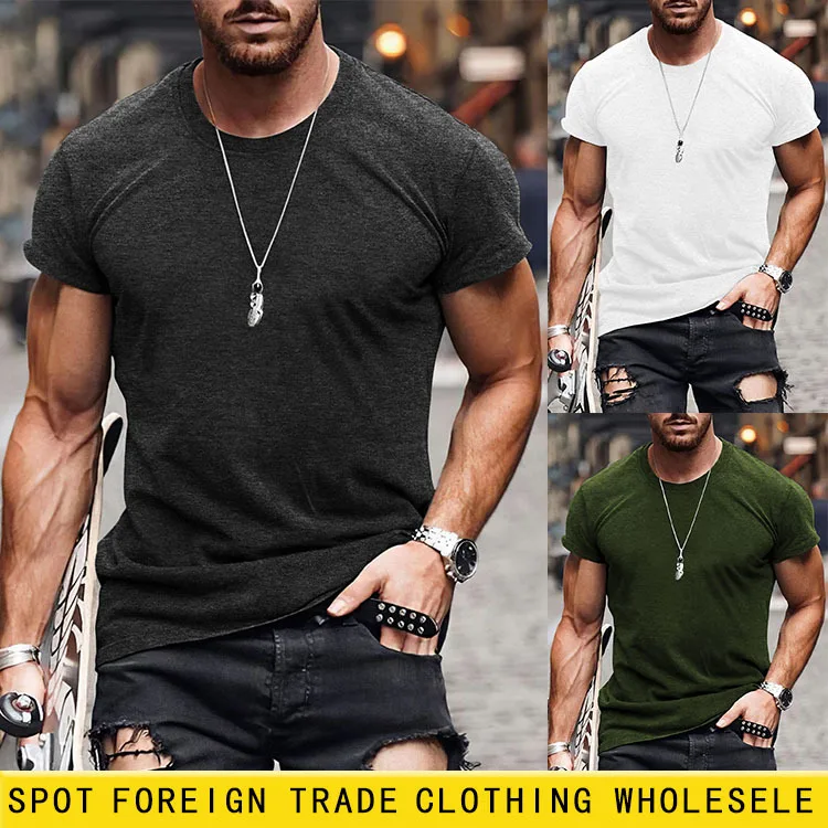 

US/EU Size Solid Color Men's Short-Sleeve T-Shirt: Foreign Trade Casual Pure White Men's Top