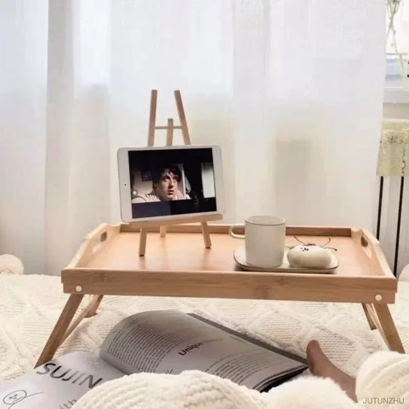 50x30x25cm Portable Natural Bamboo Bed Tray Breakfast Laptop Desk Reading Gaming Desk Folding Table