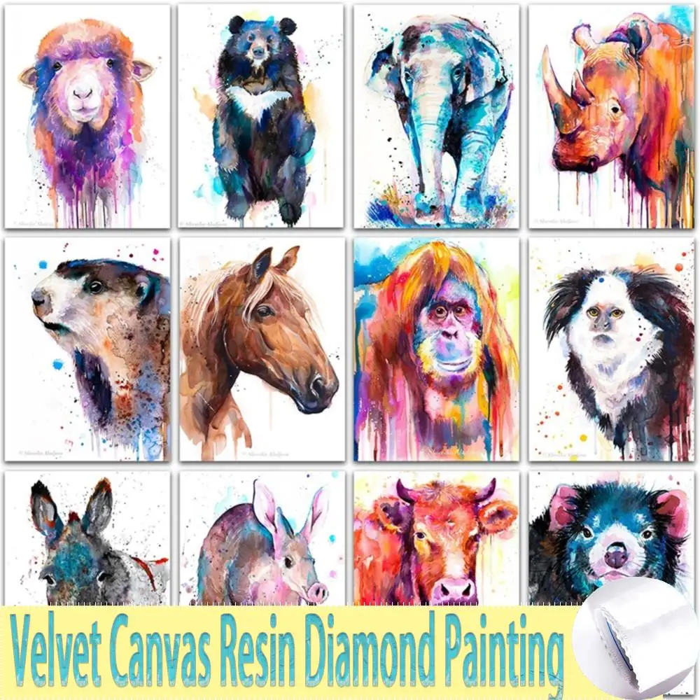 5D DIY Velvet Canvas Resin Diamond Painting Kit Animals Rhino Elephant Horse  Diamond Mosaic Embroidery Cross Stitch Home Decor