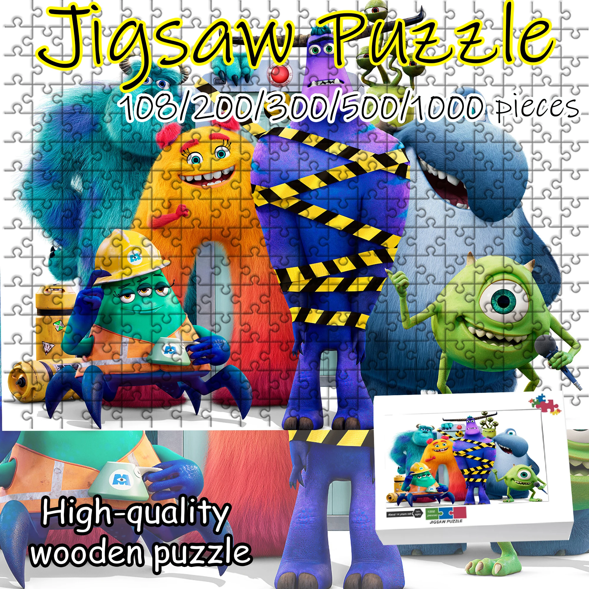 

Деревянный пазл 108/200/300/500/1000 элементов, «Монстры и Company» Пазл с рисунком мультяшных персонажей, антистрессовая игра для самостоятельной сборки, идеальный подарок
