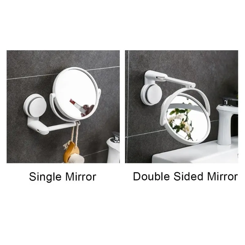 Rotating Plastic Folding Vacuum Suction Round Bath Accessorie Makeup Supplies Vanity Mirror Shave Mirrors Wall Hang Bath Mirror image 5
