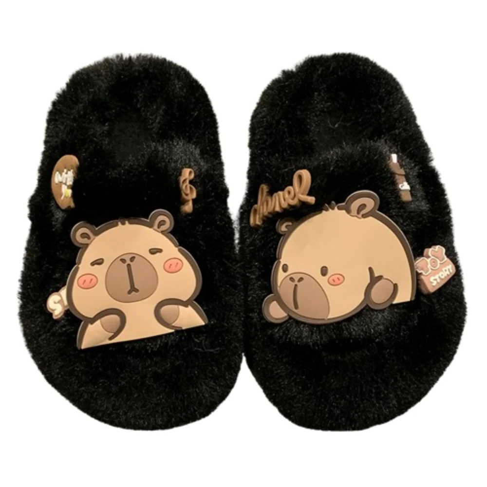 

Creative Children Warm Capybara Slippers Kawaii Animal Capibara Plush Slippers Long Plush Rubber sole Winter Home Shoes Girls