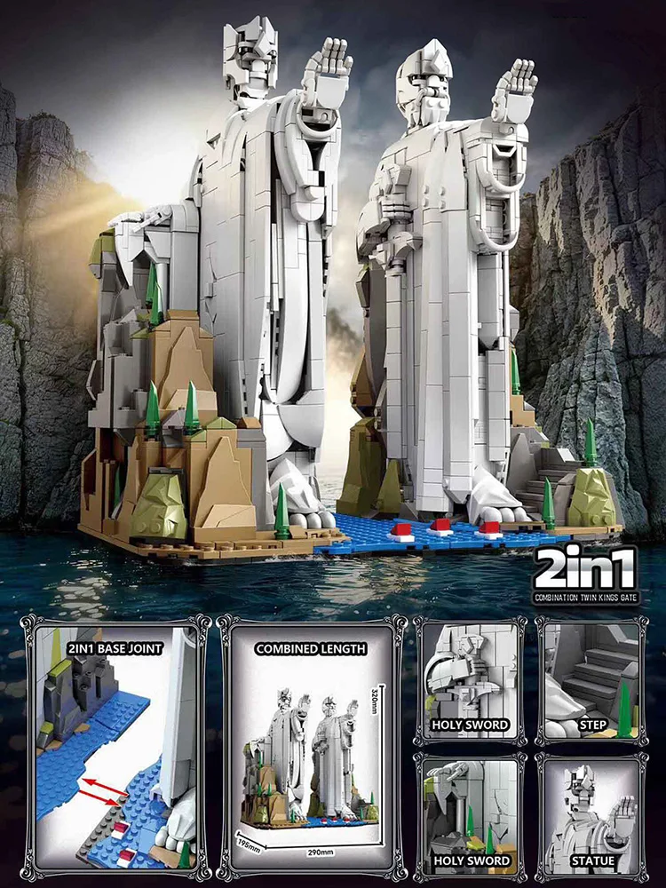 Kreatives MOC-Set „Der Argonath: Säule der Könige“ – Bausteine-Set, MOC-Königsskulptur-Modell, Spielzeug für Jungen und Erwachsene, Geschenkidee