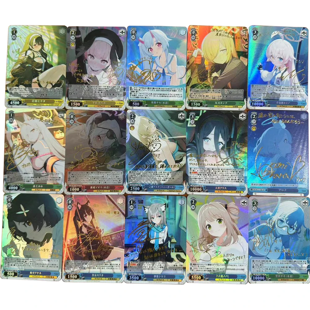 15Pcs/set Anime WS Collection Cards Color Flash Blue Archive The Animation Takanashi Hoshino Hayase Yuka Signature Card Bronzing