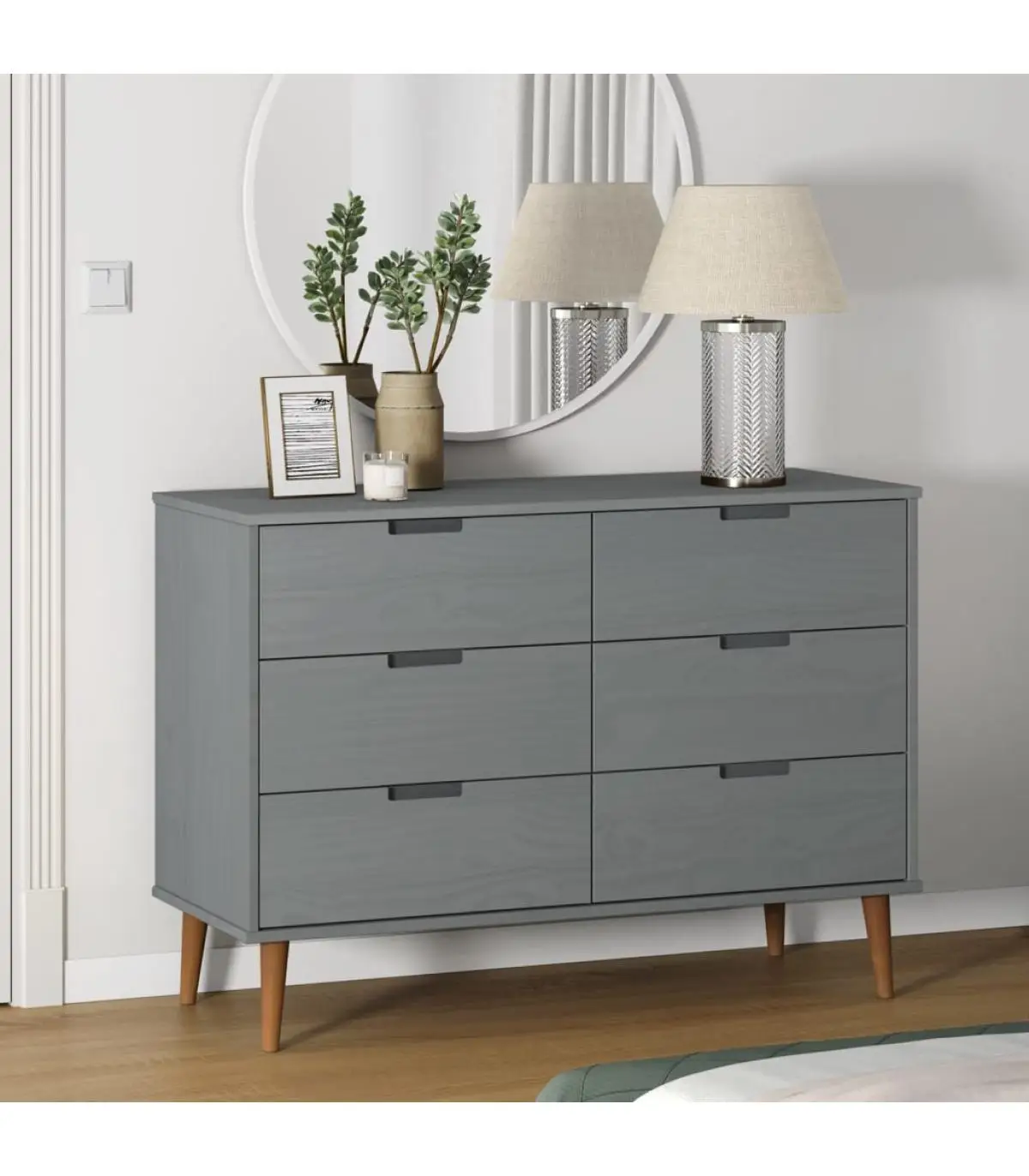 Solid wood drawer drawers pine Gray 113x40x80 cm