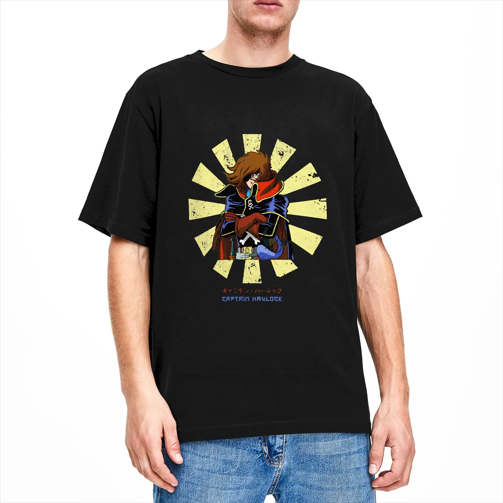 Men Women T-Shirt Retro Japanese T-Shirts Novelty Captain Harlock Summer Tees Y2K Basic Cotton Clothing Birthday Gift