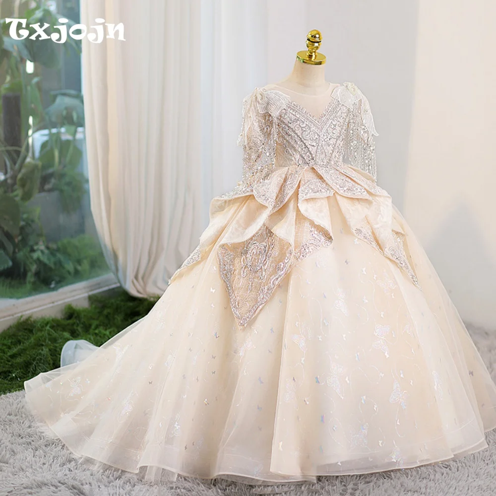 Luxury Girl's Ball Gowm Wedding Dress Christmas Princess Dress Child Vestido Birthday Party Clothes 5-16Y Performance Costume