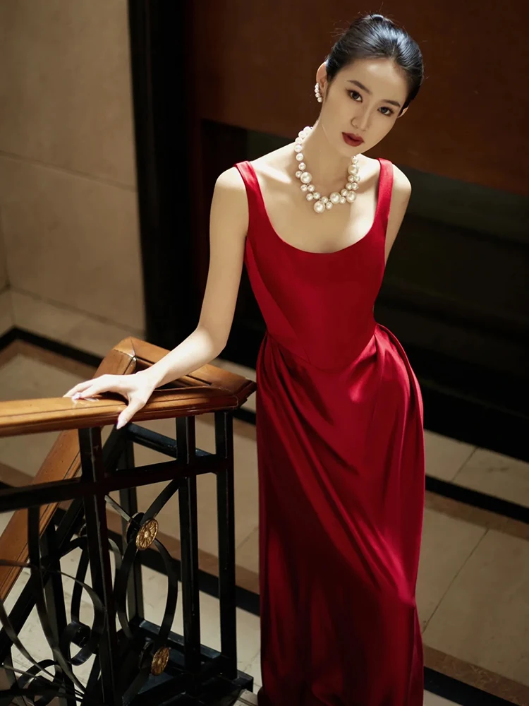 

Ele Wedding Dr Red Wine Color Satin Strapl Long Evening Gown for Bride Simple Luxury Cus Made Ceremony Skirt