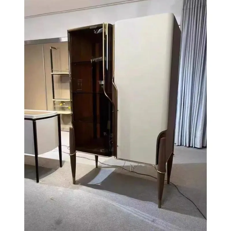 American Luxury Solid Wood Wine Cabinet with Tempered Glass Door Living Room Display Shelf Storage Rack for Exhibition Hall