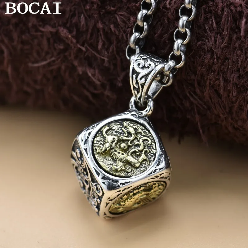 BOCAI New S925 Sterling Silver Trendy High-end Light Luxury Niche Four Great Beasts Pendant Men's and Women's Styles Gif