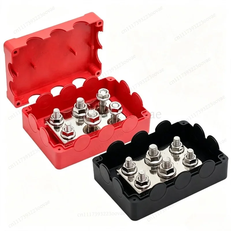 Df 4x M8 2x M10 Studs Power Distribution Block 500A Pure Copper Bus Bar 6MM Brass Plate with Waterproof Cover