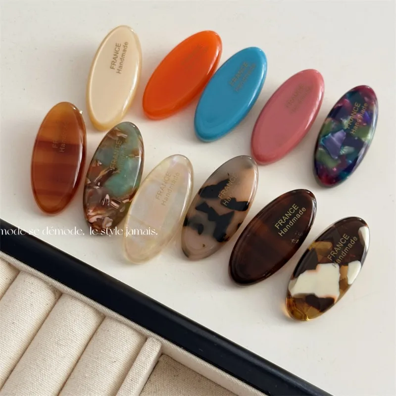 New Color Gold Logo Oval Acetate Hairpin Cute Princess Hairstyle Duckbill Clip Daily Girl Cute Bang Clip Accessories