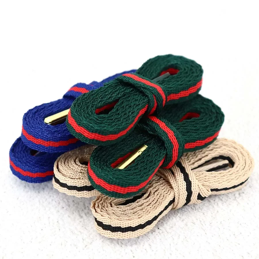 Coolstring 8mm Green Red Ribbon Shoelaces Polyester Flat Laces Single Layer Shoestrings Plastic Metal Tips DIY Replacement Laces