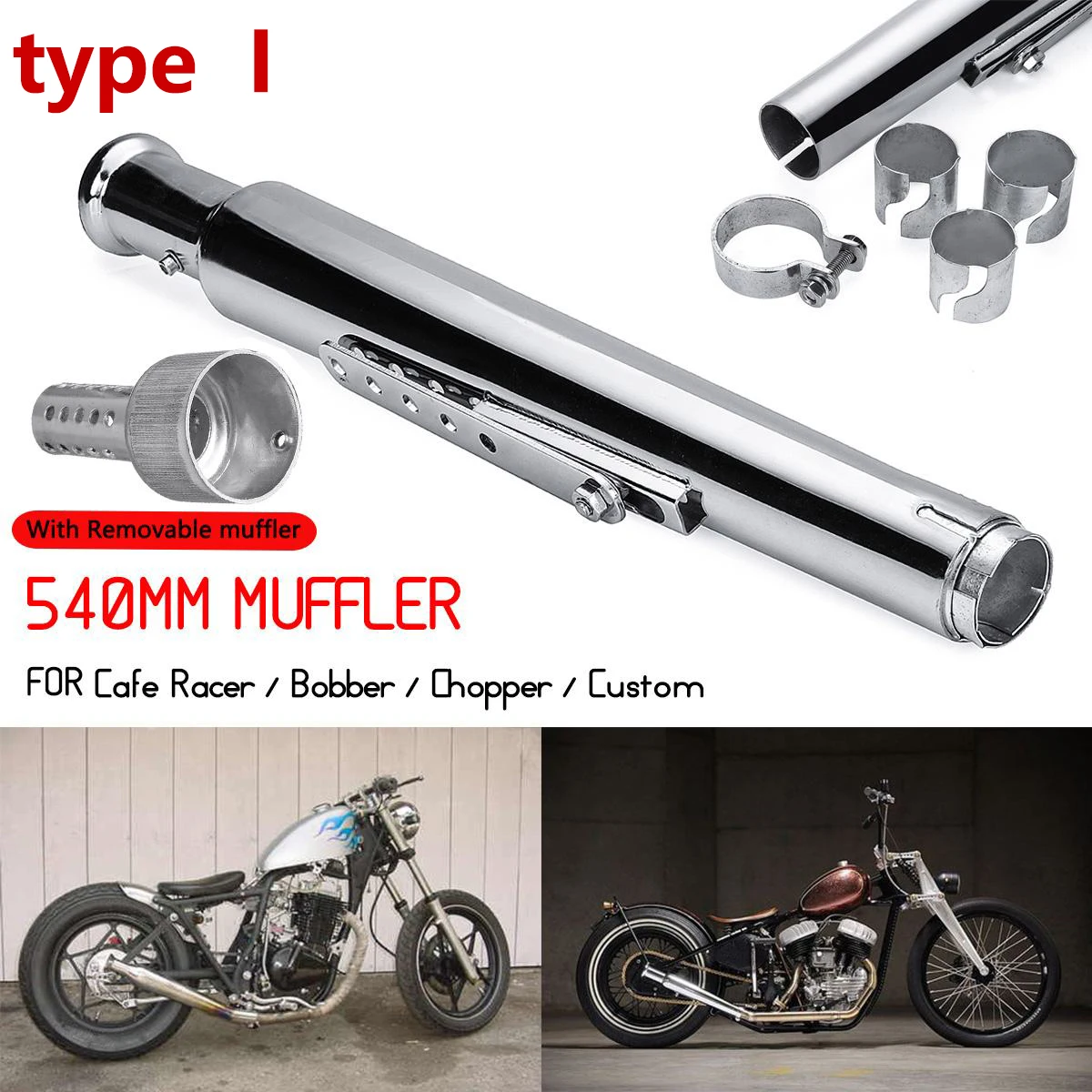 Motorcycle Exhaust Muffler Slip - On  Retro Vintage Classic Electroplating Escap Moto for Cafe Racer Bobber QKopper Custom view 6