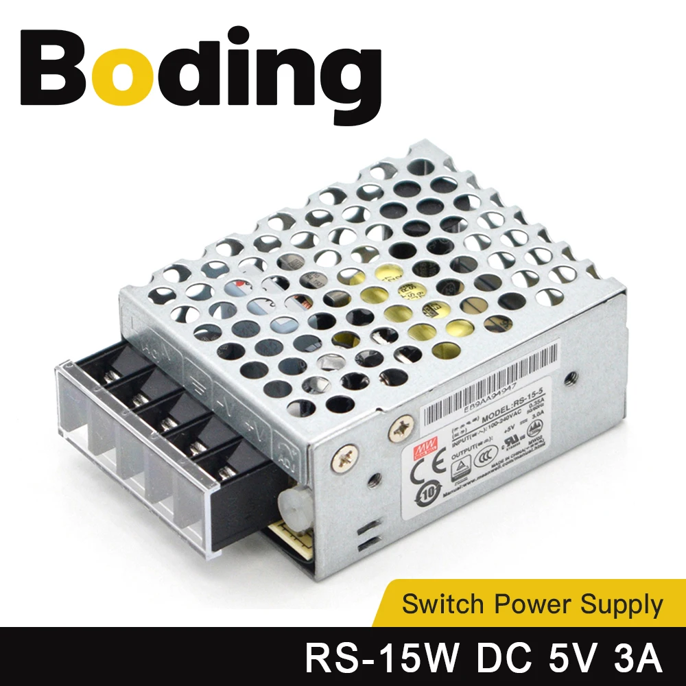 BODING MeanWell 15W Single Output Switch Power Supply RS-15-5 5V 3A Original for Co2 Laser Engraving Machine