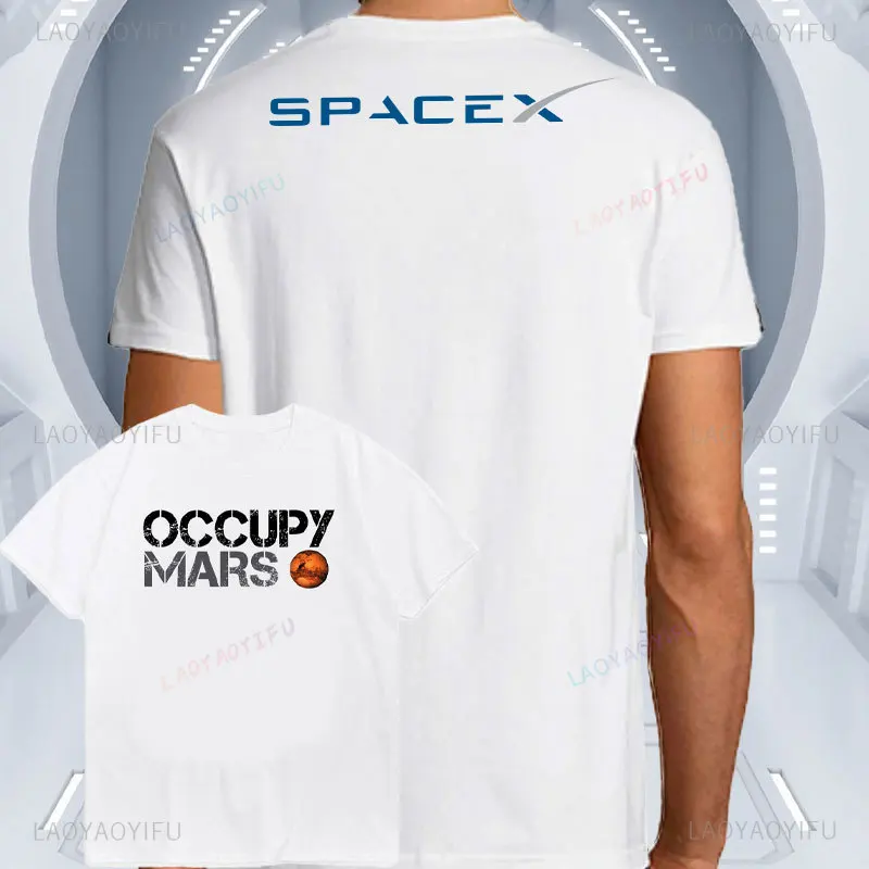 Cool Casual Occupy Mars Minimal Design Printed T-Shirt Men Crewneck Short Sleeve Top Tee SpaceX Elon Musk Cotton Outdoors Tops