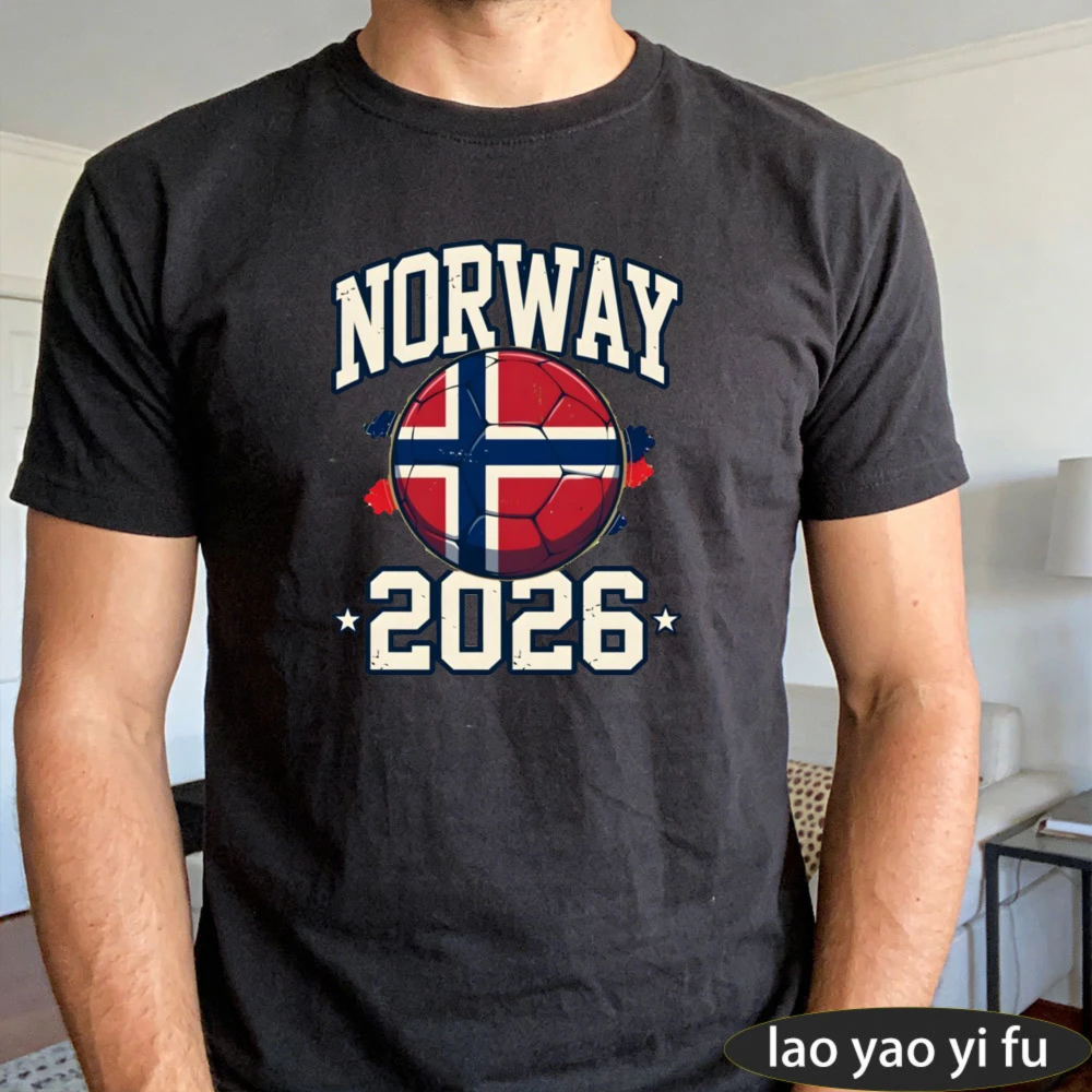 Norway Flag 2026 Football Graphic Printed T-Shirt Soccer Part Supplies Men Women Summer Fashion Crewneck Cotton Tee Tops