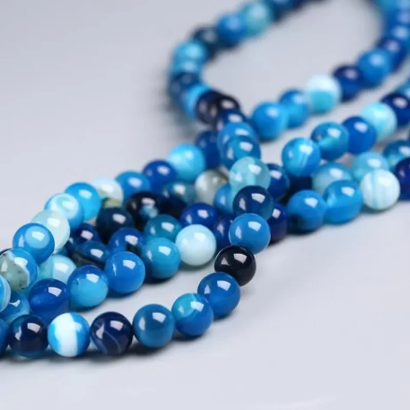 15inch Natural Round Blue Striped Agate Loose Beads 4/6/8/10 Mm for Jewelry Making DIY Beadbracelet and Exquisite Gift