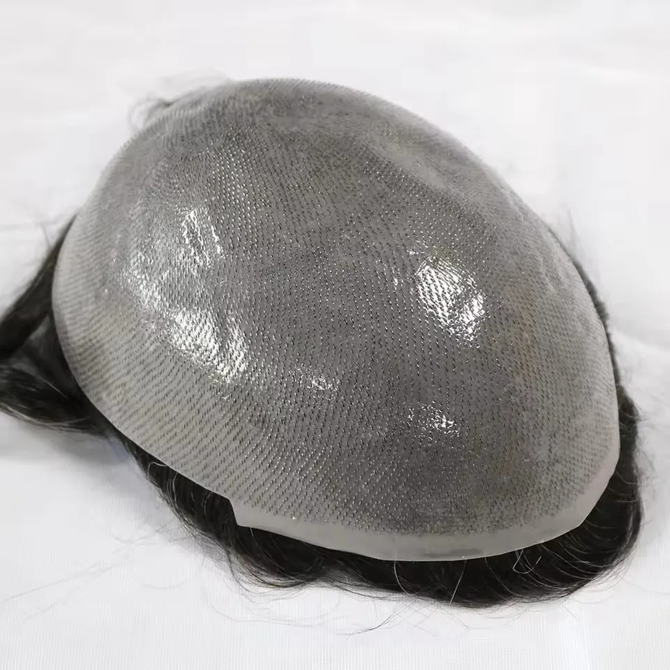 0.06 ملم جلد رقيق للغاية # 4T613 #   شعر مستعار للرجال أشقر متدرج غير قابل للاكتشاف، خط شعر طبيعي 100%، نظام استبدال شعر بشري رمادي