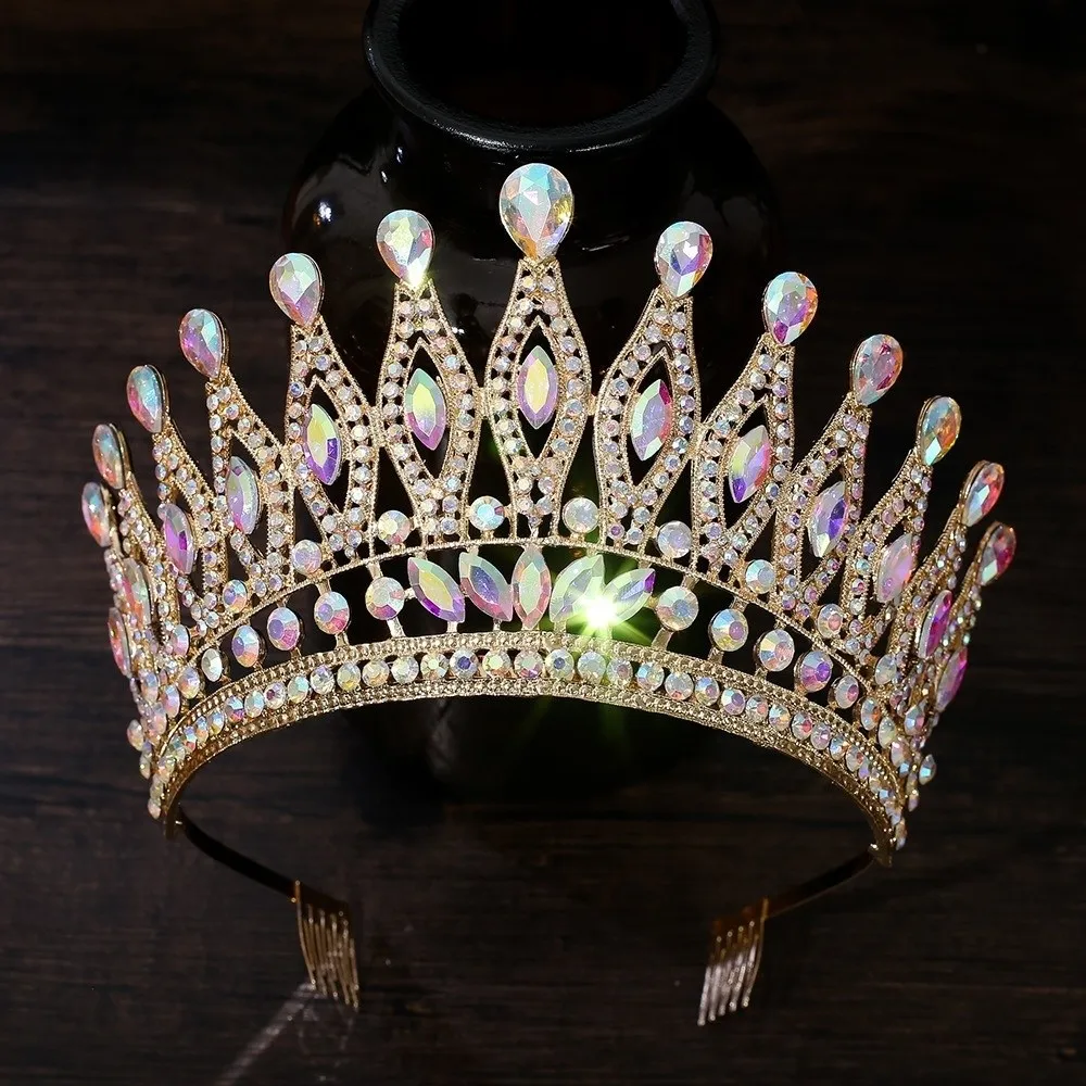 Trendy Vintage Baroque Crown Elegant Antique Bronze Ancient Greece Tiara Alloy Shiny Queen Tiara Crown Wedding
