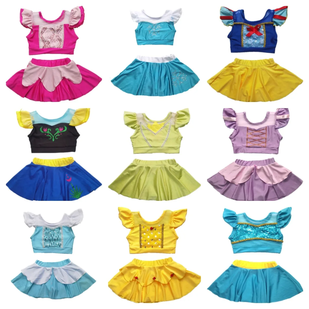 2024 Summer Girls Short Sleeves Split Swimsuit Set Children's Cute Creative Princess Theme Swimwear Children Bikini Bathing Suit