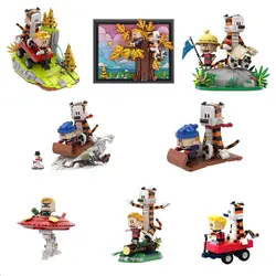 Gobricks MOC shooting Game Calvined and Hobbes Tiger Model Building Blocks Classic Anime Action Figures Bricks Toy Children Gift