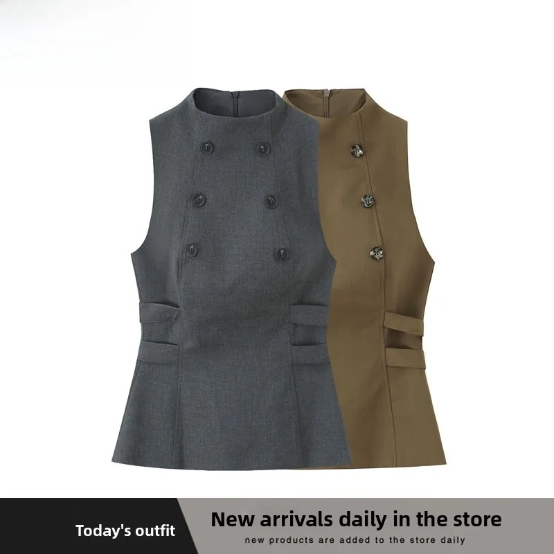 

Faion Slim Fit Button up Svel Vest Top Women's Street Sle Regular Thin Polyester Fiber Mid-Length Pure Color