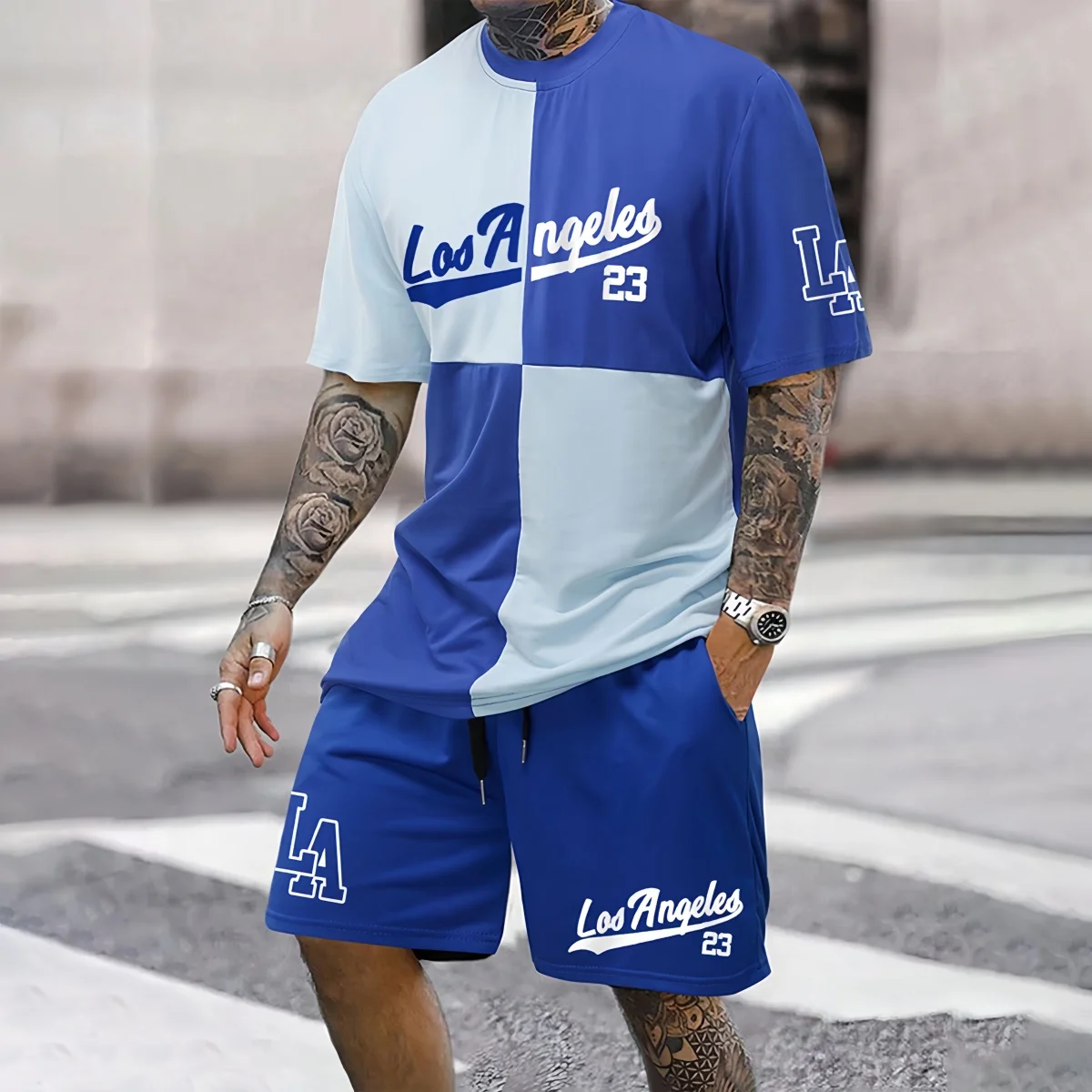 Fashion Sports Style Breathable Men's Short Sleeve Set Summer Casual T-shirt Quick Dry Men Sweatpants Gym Fitness Two-piece Sets