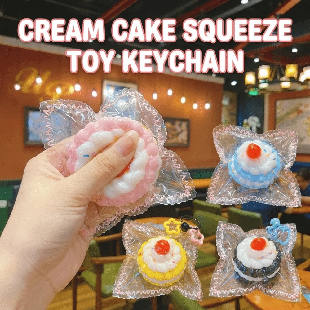 Simulated Food Cream Cake Squeeze Keychain Quick Rebound Kneading Slow Rebound Pendant Funny Super Soft Hand Stitched Pendant