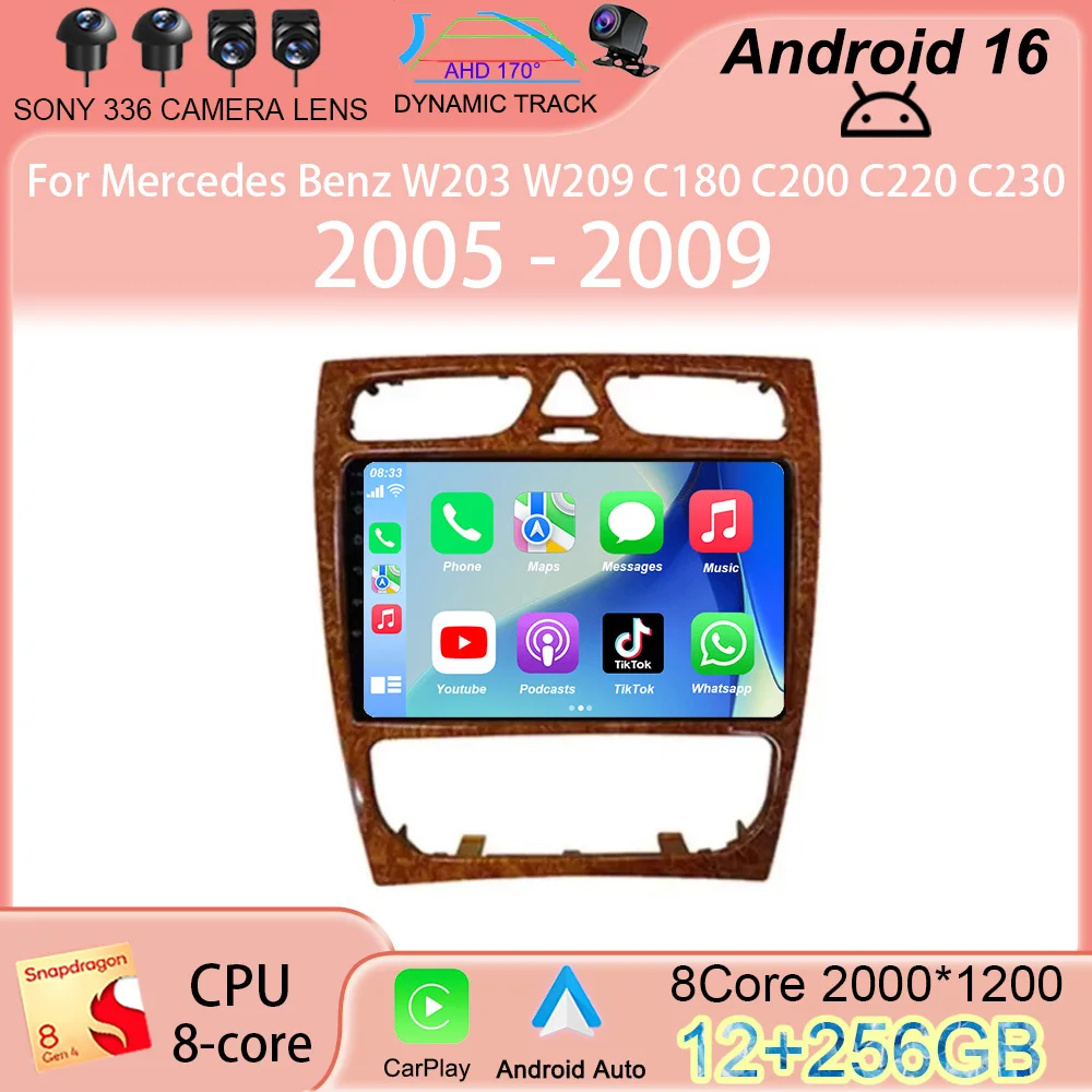 

Car Radio Android 16 For Mercedes Benz W203 W209 C180 C200 C220 C230 2005 - 2009 Stereo Multimedia Navigation GPS Carplay AUTO