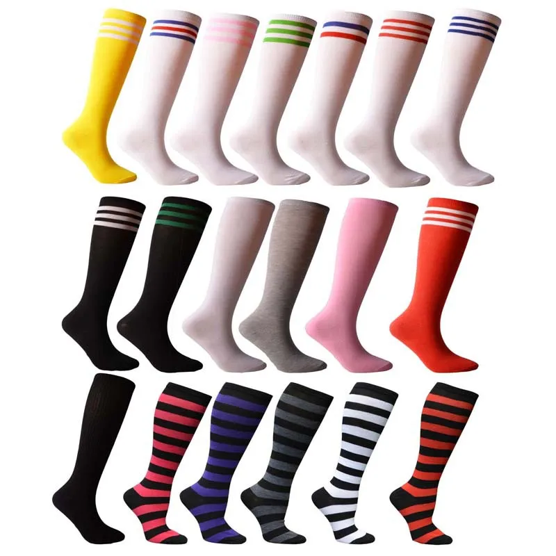 New Women\'s Knee High Socks Streewear Harajuku Cheerleaders Black White Three-Line Striped Letter Fashion Dress Sock