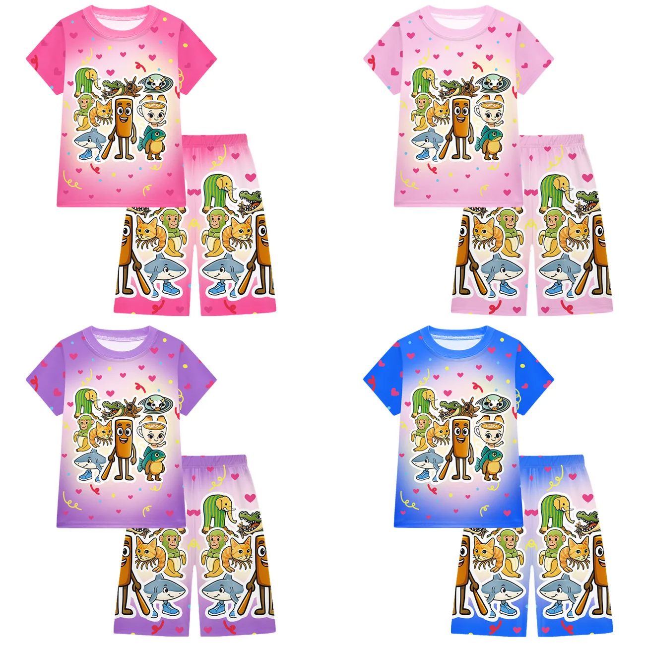 

Kids Boys Girls Anime Cartoon Animals Print Short Sleeves T Shirt Shorts Set Outfit Role Play Halloween Cosplay Costume